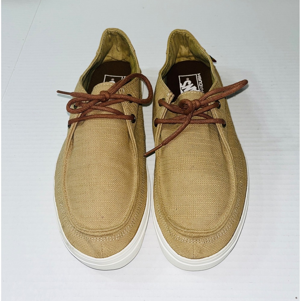 Vans Rata Vulc Sneakers Mens 10  Khaki Tan Hemp Canvas Skateboarding 721278
